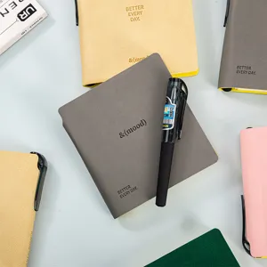 Portable mini pocket notebook detailed view with pen, multi-color compact student memo book.