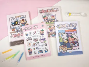 Détails du carnet A5 mignon avec couverture mate, jolis dessins animés et pages lignées.