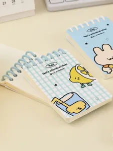 Portable A7 spiral notebook with cute lemon character illustration and grid pattern cover