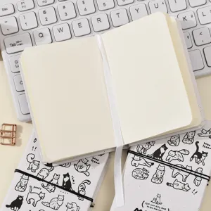 Χαριτωμένο τετράδιο M5 tn mini planner με σχέδιο γάτας, λάστιχο και λευκές σελίδες.