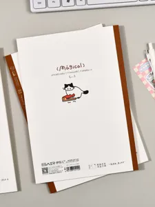 Cahier relie ligne format B5 avec illustration de chat mignon pour les etudiants.