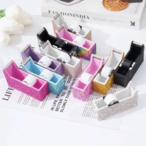 Rhinestone Eyelash Extension Tape Dispenser Storage Box Plastic Tape Holder Case With Metal Cutter For Professional Makeup Salon Tool