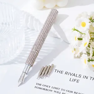 Sparkly rhinestone nail art pen with 5 interchangeable nibs for precise drawing and dotting