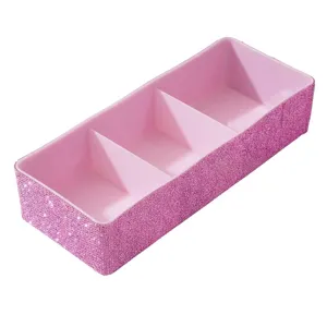 Scatola portaoggetti di lusso a 3 scomparti con strass rosa per strumenti manicure