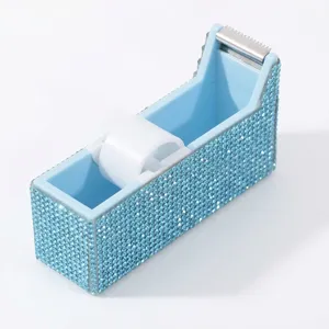Sparkling blue rhinestone tape dispenser for eyelash extensions and home office desk decor