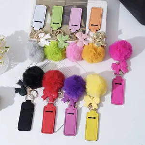 Lipstick Holder Keychain Set With Faux Fur Ball Bow Bag Charms For Women Fashion Accessory Heart Pattern Bag Pendant
