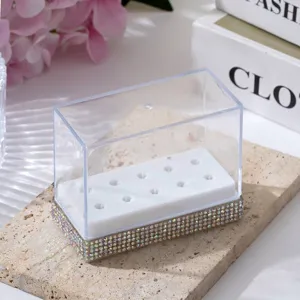 Nagelbohrer-Aufbewahrungsbox mit 10 Löchern und elegantem Strassbesatz für Maniküre