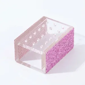 Transparent 18-hole acrylic nail drill bit storage box with pink rhinestone decoration