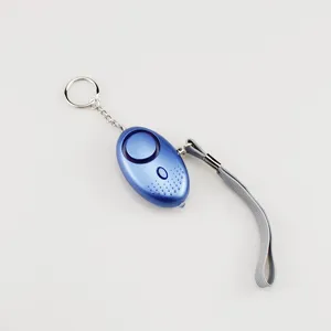 Blue oval personal security alarm with keychain and integrated LED flashlight