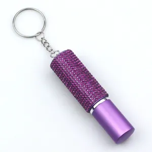 Elegant purple rhinestone 5ml refillable perfume atomizer keychain for easy travel