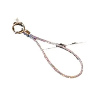 Luxuriöses Handy-Armband mit funkelnden Strasssteinen, bunten Kristallen und Metallring