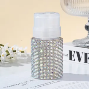 Flacone a pressione ricaricabile da 100ml con strass iridescenti per trucco viso