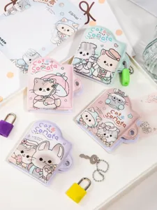 Schattig mini kattennotitieboekje met slot en kleine sleutels, perfect dagboek voor kinderen.