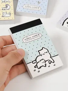 Dettaglio di un mini bloc-note carino, carta adesiva tascabile portatile con disegno di gatto.