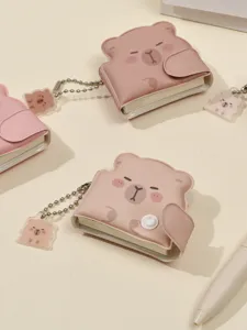 Cute pink capybara mini notebook keychain set cute school bag pendant gift item
