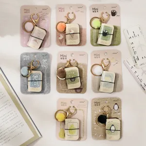 Cute Mini Notebook Keychain PU Leather Diary Book Pendant With Plush Ball Bag Accessory Creative Gift