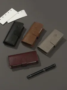 Carnet à anneaux en cuir avec relief de chat, agenda de poche portable pour le bureau et affaires.