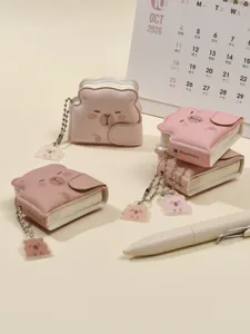 Cute capybara mini notebook keychain, pink pocket memo pad with acrylic pendant for bags.