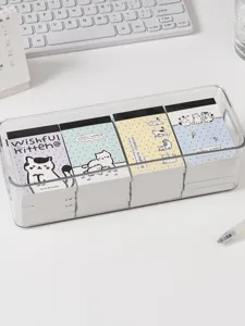 Mini blocchetti per appunti carini con scatola trasparente e adorabili illustrazioni di gatti.