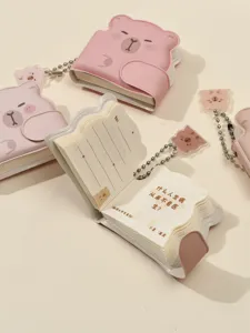 Cute pink bear pendant mini notebook keychain for school bag cute student gift item