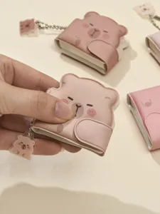 Cute pink bear mini notebook keyring pendant, portable diary pocket book with acrylic charm.