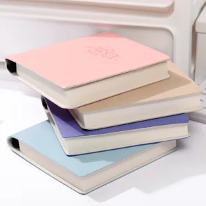 Pastel soft leather pocket notebook set, portable planner with ring binder for office school use.