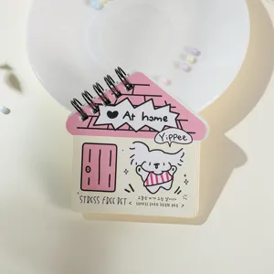 Cute Korean style house shaped spiral mini pocket notepad with lovely cartoon pet design.