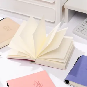 Portable mini soft leather notebook, compact pocket diary with cream paper for office use.