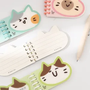 Lindo cuaderno de notas de bolsillo con espiral de dibujos animados, mini bloc escolar.