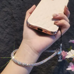 Luxury full rhinestone wrist lanyard for women, shining mobile phone strap detail view