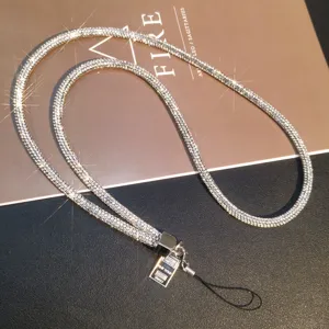 Close-up of luxury rhinestone phone lanyard with sparkling full drill crystal strap