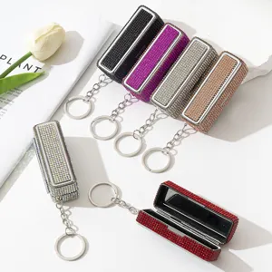 Luxus Strass Lippenstiftetui Aufbewahrungsbox Mit Make-up Spiegel Kreative Kristall Leerbox Schlüsselanhänger Tasche Anhänger Geschenk Für Damen