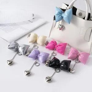 Niche Design Leather Bow Heart Keychain Ins Style Sweet Cool Bag Charm For Women PU Leather Puffy Bow Pendant Keyring Gift
