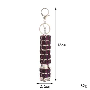 Llavero de botella de perfume con diamantes morados, 18cm de alto y 2.5cm de ancho