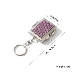 Silberner Strass-Mini-Make-up-Spiegel-Schlüsselanhänger, 10 cm Länge, 32 g Gewicht