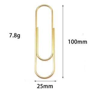 100mm large metal paper clip gold stationery document file sorting clamp office supply