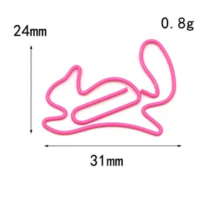 Cute squirrel shaped paperclip in pink metal, creative bookmark and office stationery accessory.