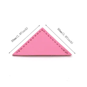 Pink PU leather triangular bookmark, 50mm size page marker for office stationery and reading.