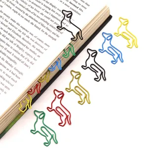 Cute dachshund shaped metal paper clips in assorted colors, perfect for office and book marks.