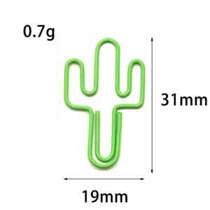 Jolis trombones en métal en forme de cactus pinces de papeterie en fer vert pour le bureau