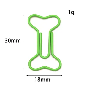 Groene botvormige metalen paperclip, creatieve kantoorartikelen bladwijzer en clip.