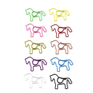 Macro view of colorful horse-shaped paper clips in multiple vibrant plastic-coated finishes