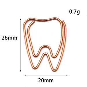 Tooth shaped metal paper clip creative copper colored stationery clip for paper and docs