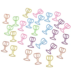 Colorful wine glass shape metal paper clips creative office stationery data binder detail