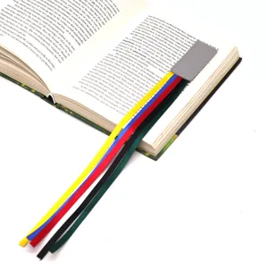 Leather magnetic bookmark with multi-colored ribbons for reading, stationery supplies.