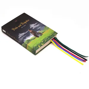 Hardcover book with colorful ribbon bookmarks, multi-color ribbon set for reading.