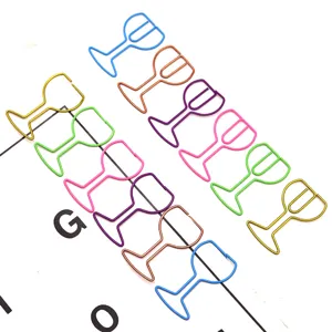 Colorful metal wine glass paper clips creative stationery document clips set for office use