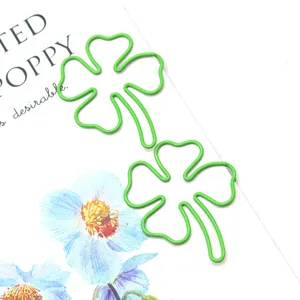 Cute four leaf clover metal paper clips green bookmark stationery office school supplies detail