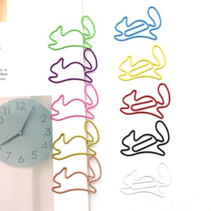 Close-up shot of cute squirrel-shaped metal paper clips in multi colors, perfect as bookmarks.