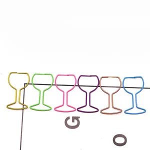 Creative metal wine glass paper clips colorful cute stationery document bookmarks clips.